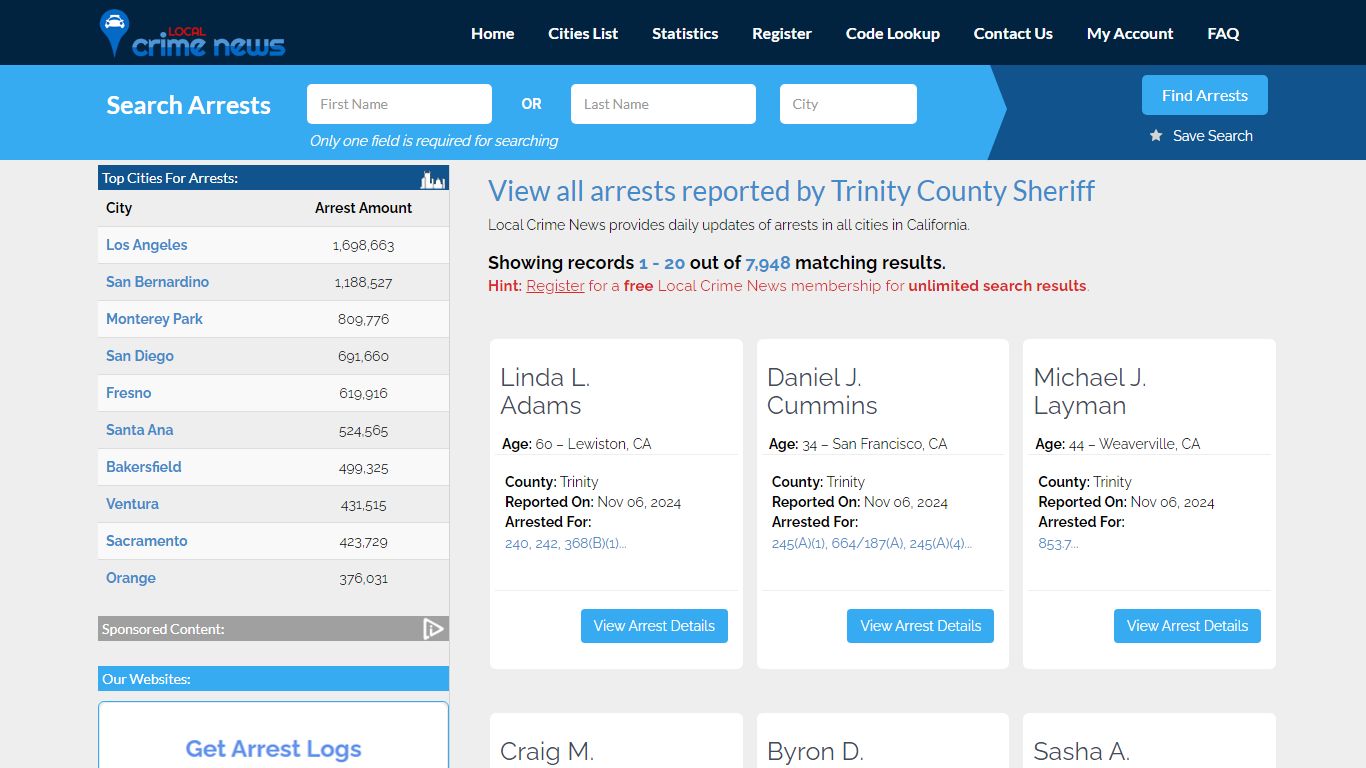 Arrests reported by Trinity County Sheriff - Local Crime News