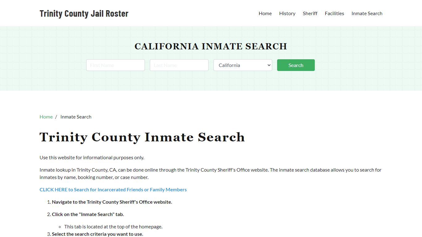 Trinity County, CA Detainee Lookup