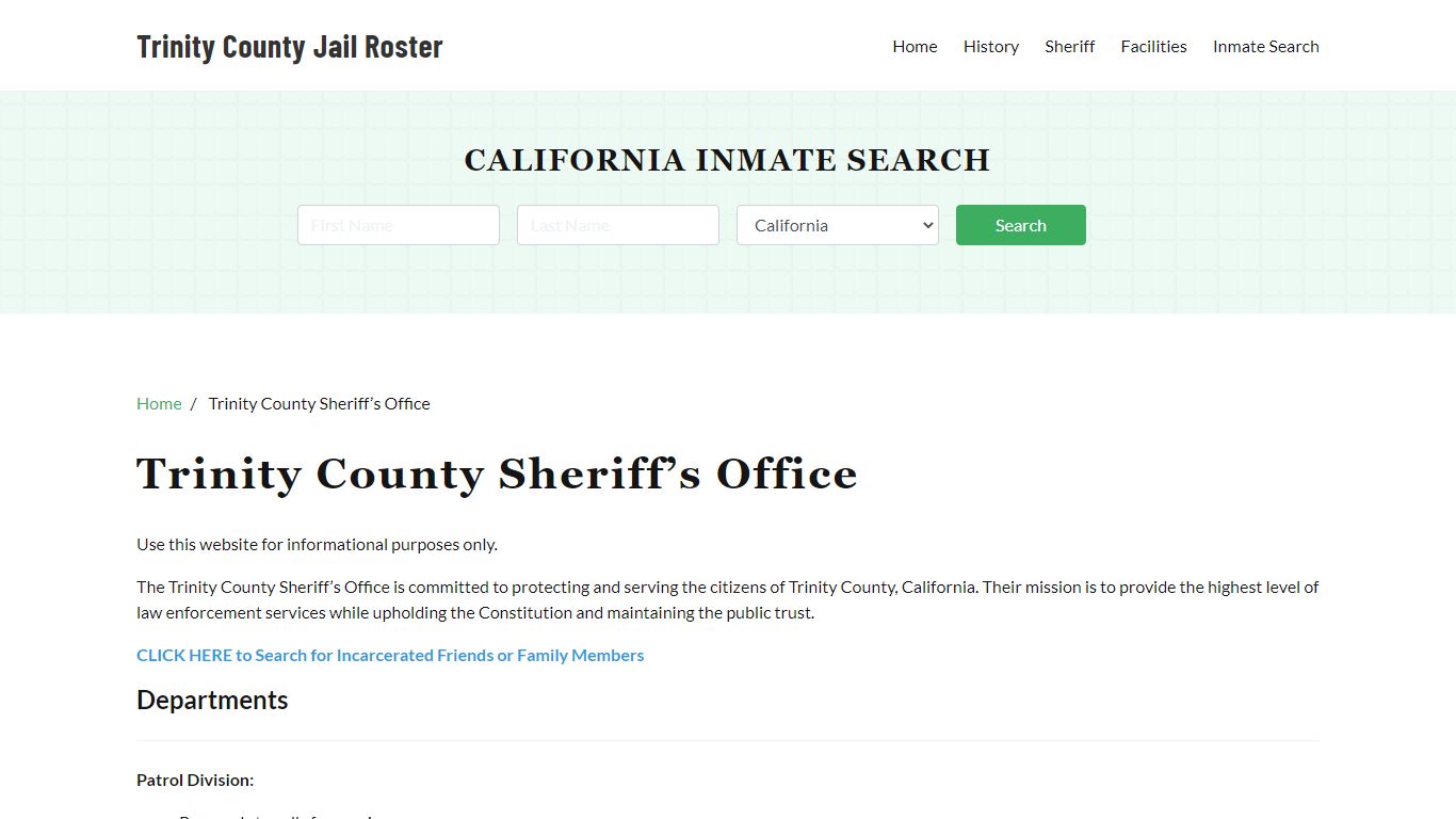 Trinity County Sheriff Office, CA, Arrest Warrants Search