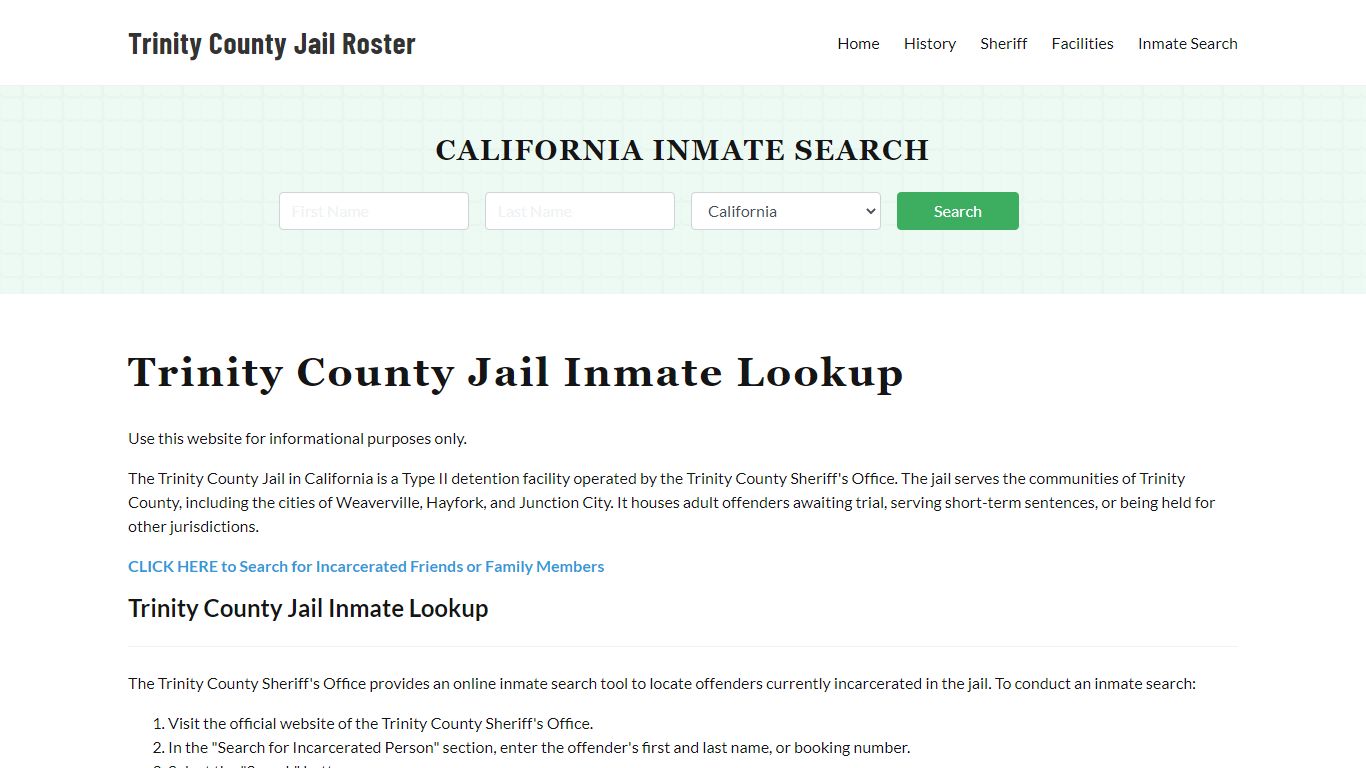 Trinity County Jail Roster Lookup, CA, Inmate Search